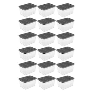 76 qt. Clear Plastic Stacker Storage Bin with Latching Lid in Grey (18-Pack)
