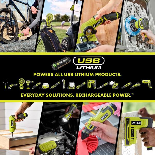 RYOBI USB Lithium Compact Scrubber Kit with 2.0 Ah Battery, USB