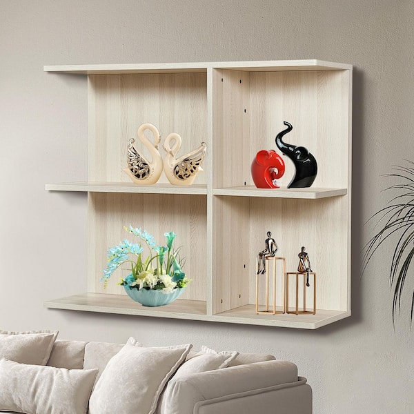 36 in. W x 29.9 in. H x 11.8 in. D Particle Board 2-Tier Rectangular Open-Sided Floating Shelf in Oak