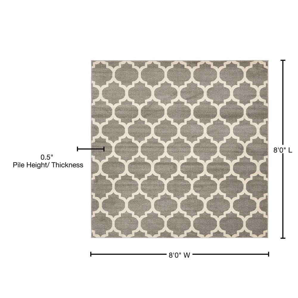 8' x 8' Dark Gray Trellis Square Area Rug