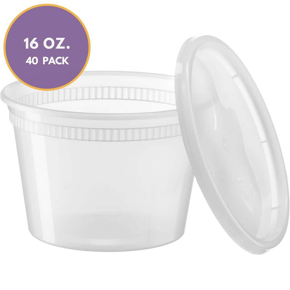 Clear 16oz Plastic Meal Prep Containers with Snap Lids, Set of 40
