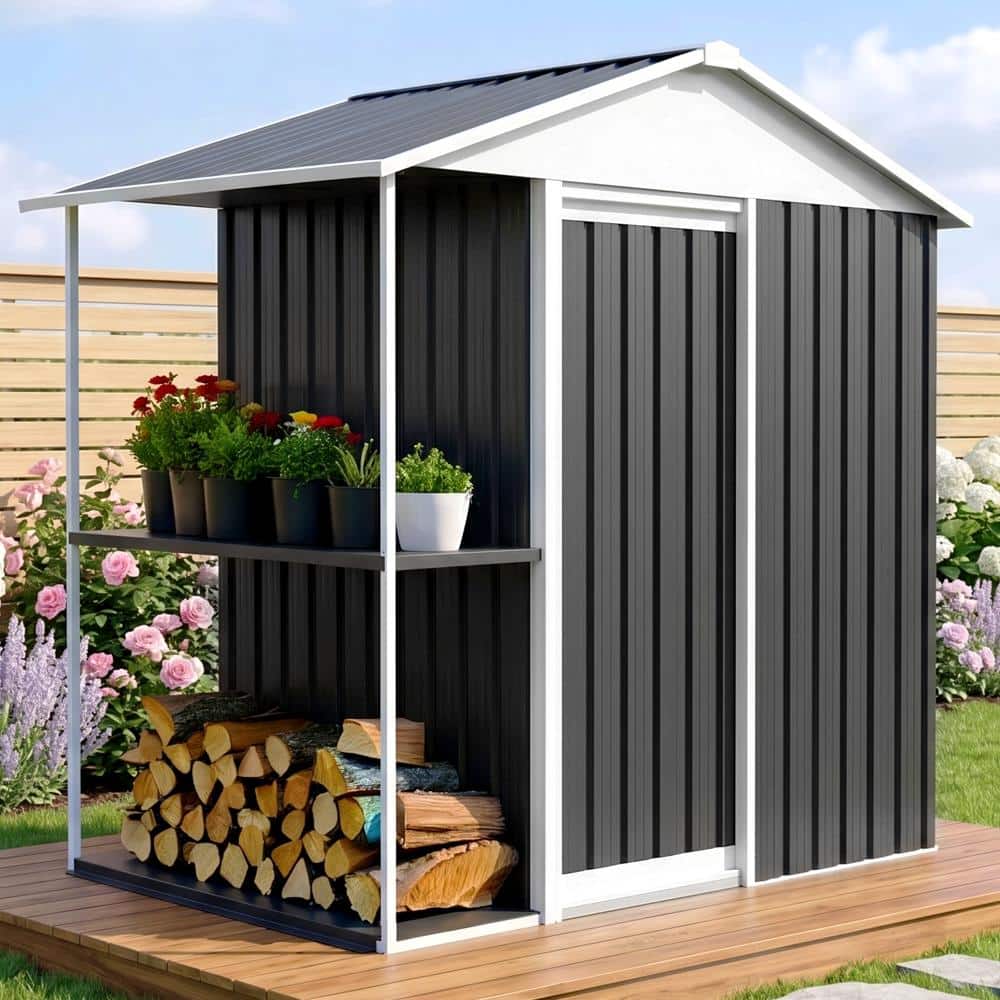 ToolCat 6x4 ft Outdoor Metal Garden Shed with Rack.Gable Roof