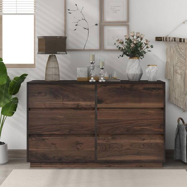 Polibi Solid Wood 6 Drawer Double Dresser in Dark Brown (mirror not  included) RS-SW6DDD - The Home Depot