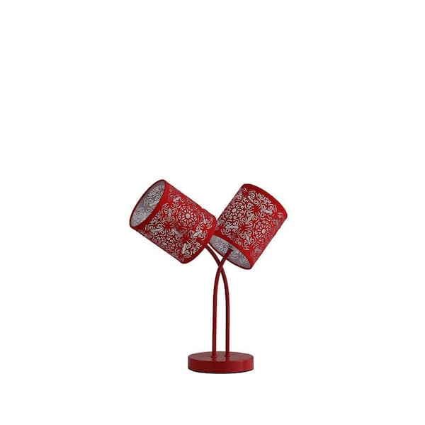 ORE International 17 in. Red Table Lamp Bohemian Paisley 2-Light Cylinder