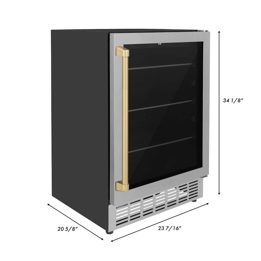ZLINE 24" Stainless Steel Beverage Fridge with Champagne Bronze Handle