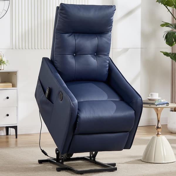 aisword Deep Blue Ergonomic Faux Leather Power Lift Recliner with