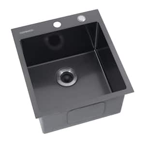 CozyBlock EmboPress 18 in. Topmount Drop In Single Bowl Bar Sink 16 G Black Stainless Steel W Honeycomb Embossed Pattern