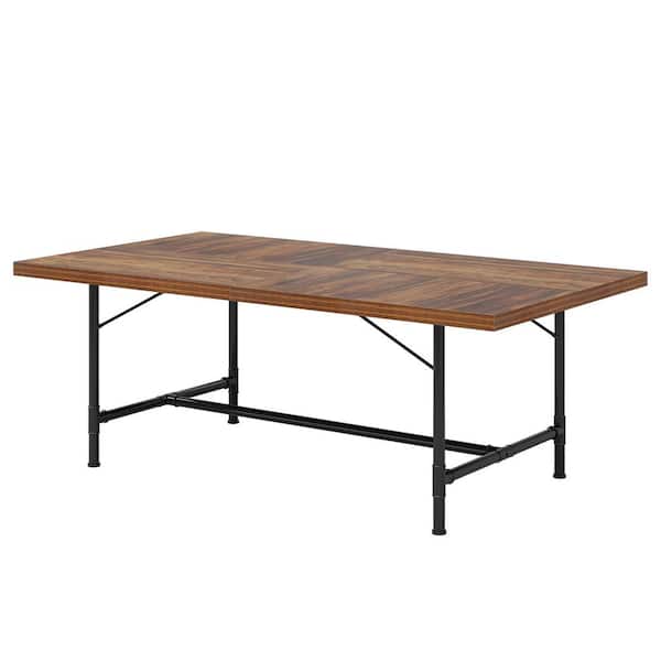 BYBLIGHT Roesler Vintage Brown Engineered Wood 70.8 in. 4 Legs Dining Table Seats 6