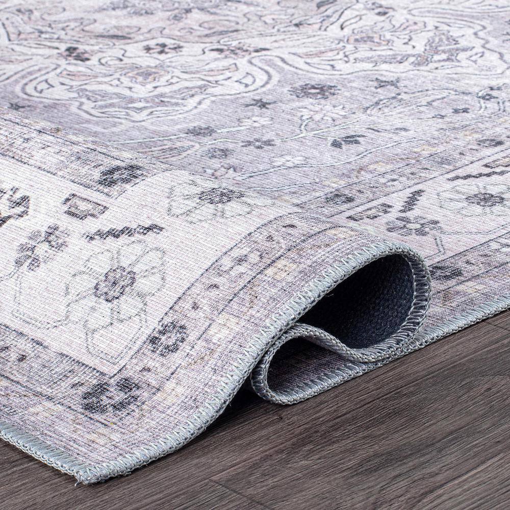 Gray Medallion Flat Woven Machine Washable Area Rug