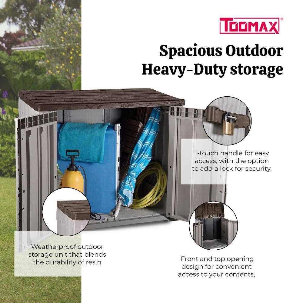 Taupe Gray and Brown Lockable Plastic Storage Shed with Wheels