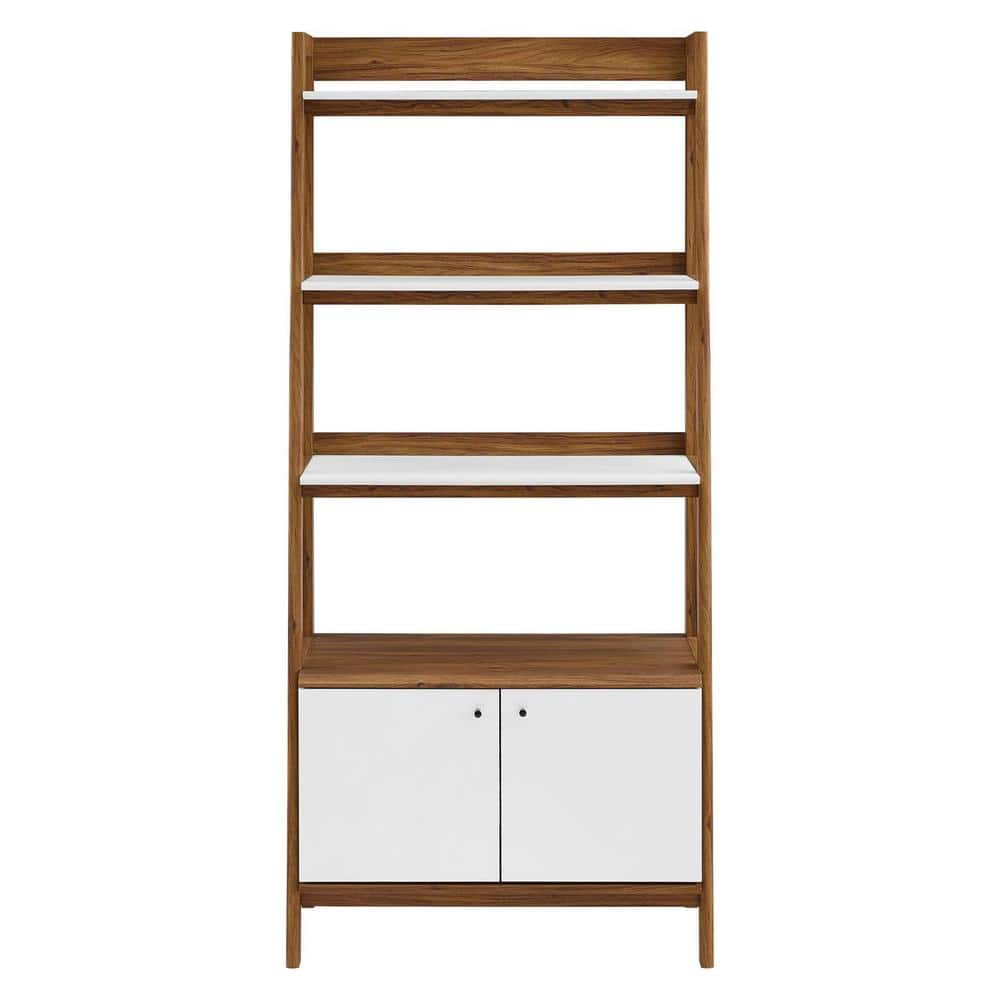 Walnut White 33" Tiered Bookshelf with Concealed Storage