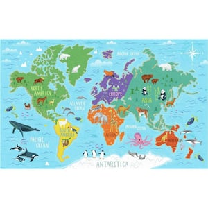 63 sq. ft. World Map Mural Peel and Stick Wallpaper