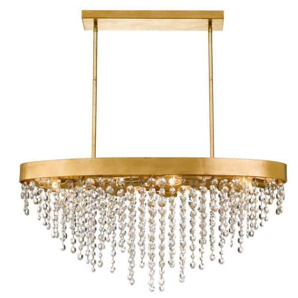 Antique Gold Crystal 8-Light Chandelier with Hand Cut Beads