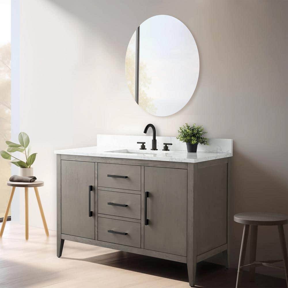 48'' Driftwood Gray Single Bathroom Vanity with Marble Top