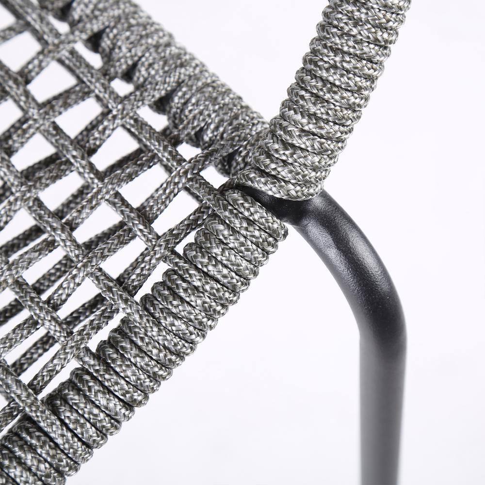 Contemporary Grey Rope and Steel Stackable Armless Chair, Set of 2