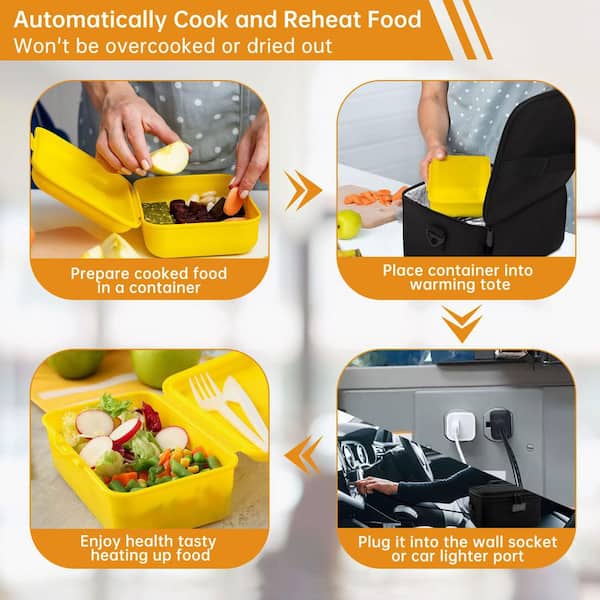Electric Lunch Box Food Warmer - 3-in-1 Portable Oven for Meals, Heated Lunch Box for Car, Office, Travel, Home - Black