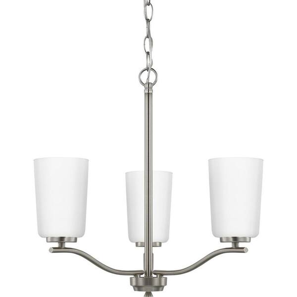Progress Lighting Adley 3-Light Brushed Nickel Transitional Etched Glass Bell Medium Hanging Pendant Light