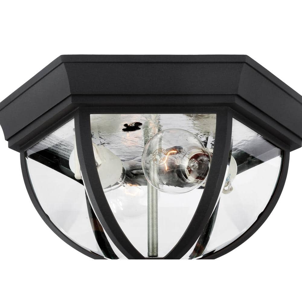 Wynfield Black and Clear Glass 2-Light Outdoor Flush Mount Ceiling Light