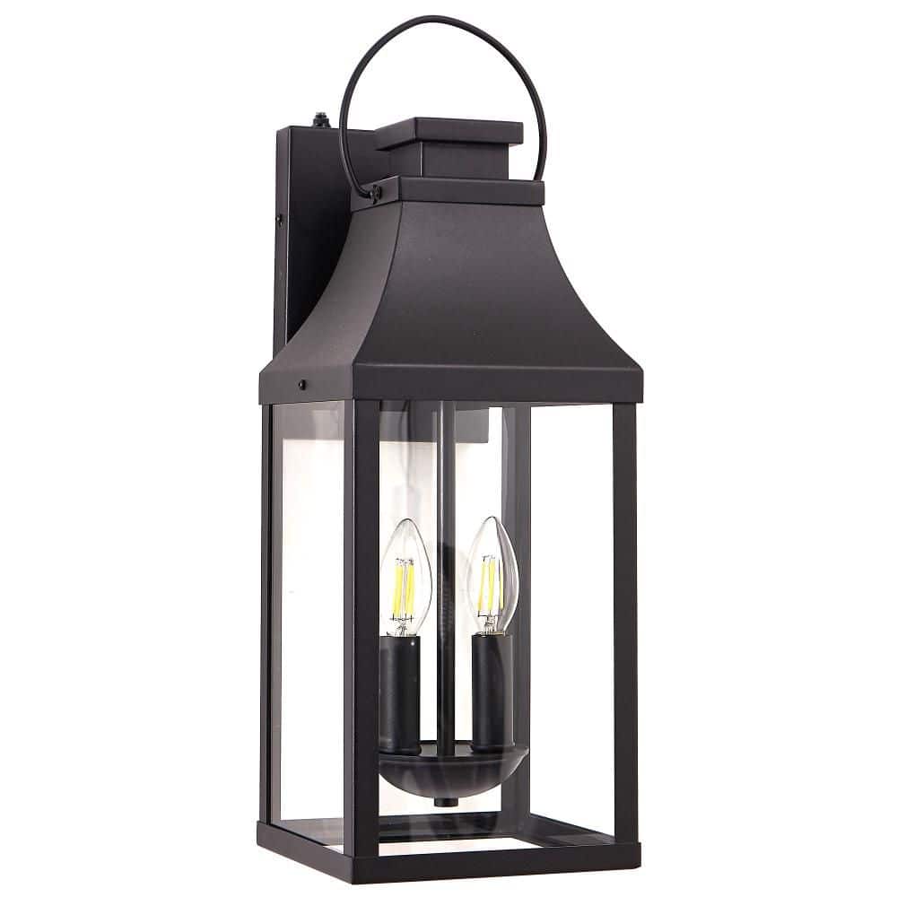 Dusk to Dawn 20 in. 2-Light Matte Black Modern Outdoor Wall Sconce with Clear Tempered Glass Shade Anti-Rust for Porch price history on PriceWatchPro