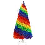 7 ft. Colorful Rainbow Hinged Artificial Christmas Tree Holiday Decor with Metal Stand