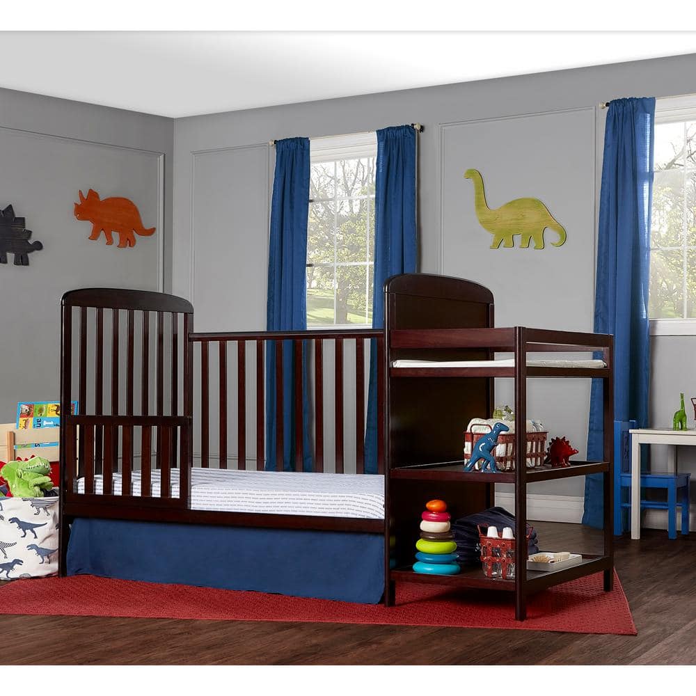 Espresso Wood 4-in-1 Convertible Crib with Changing Table
