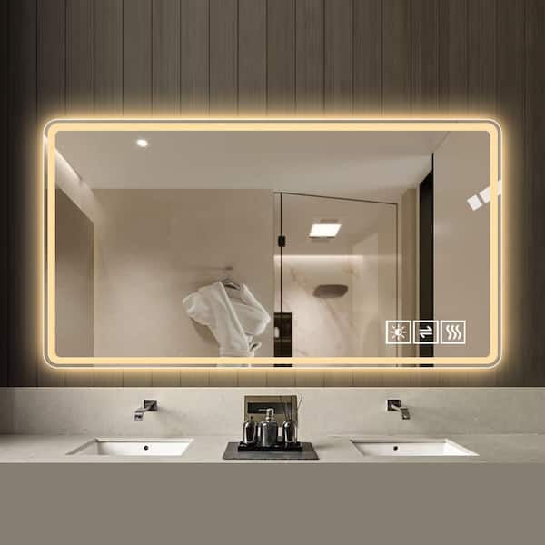 48 in. W x 32 in. H Frameless LED Bathroom Mirror with Anti-Fog Front Lights Wall Mounted Horizontal or Vertical