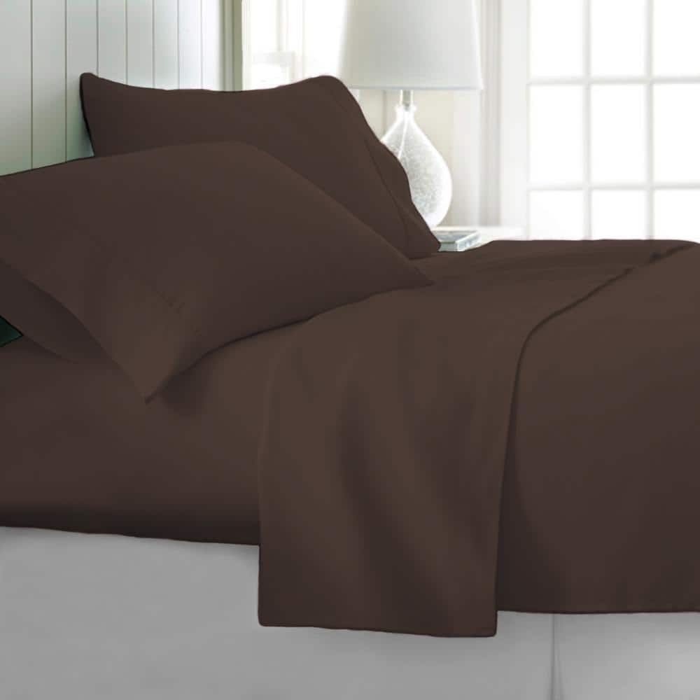 California King Chocolate Microfiber 4-Piece Sheet Set