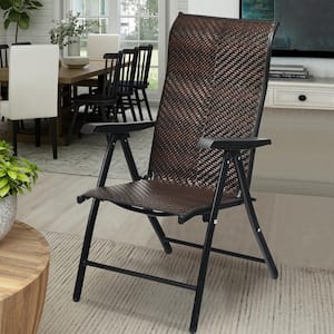 Folding Brown Metal Patio Chair Outdoor Lounge Chair (Set of 1)