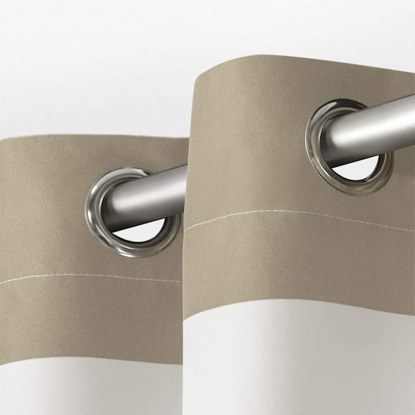 Cabana Stripe Taupe Stripe Light Filtering Grommet Top Indoor/Outdoor Curtain, 54 in. W x 84 in. L (Set of 2)