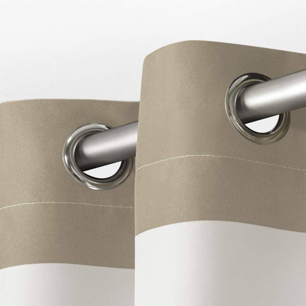 Taupe Stripe Polyester Light-Filtering Grommet Curtain Panels, 54" x 84"