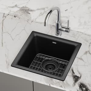 Quartz Classic 16in. Dual Mount 1 Bowl Black Granite/Quartz Composite Sink w/ Accessories