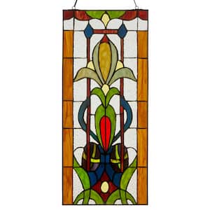 Fleur de Lis Pub Panel Multicolored Stained Glass Window Panel
