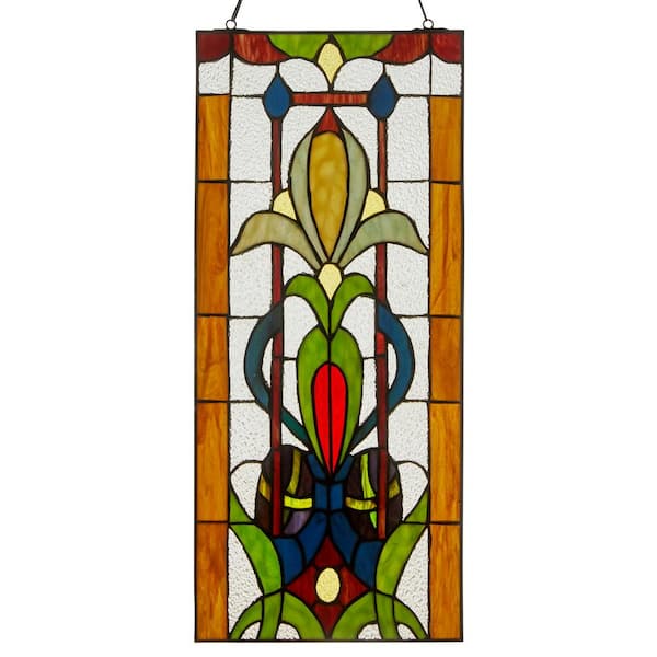 River of Goods Fleur de Lis Pub Panel Multicolored Stained Glass Window Panel