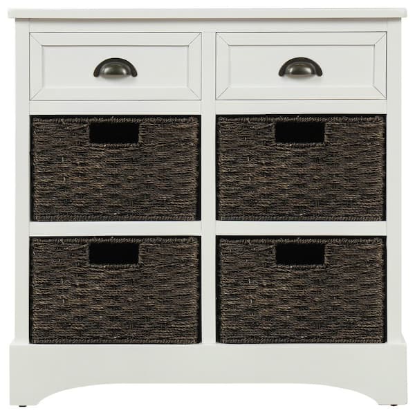 Rustic Storage Cabinet with Two Drawers and Four Classic Fabric