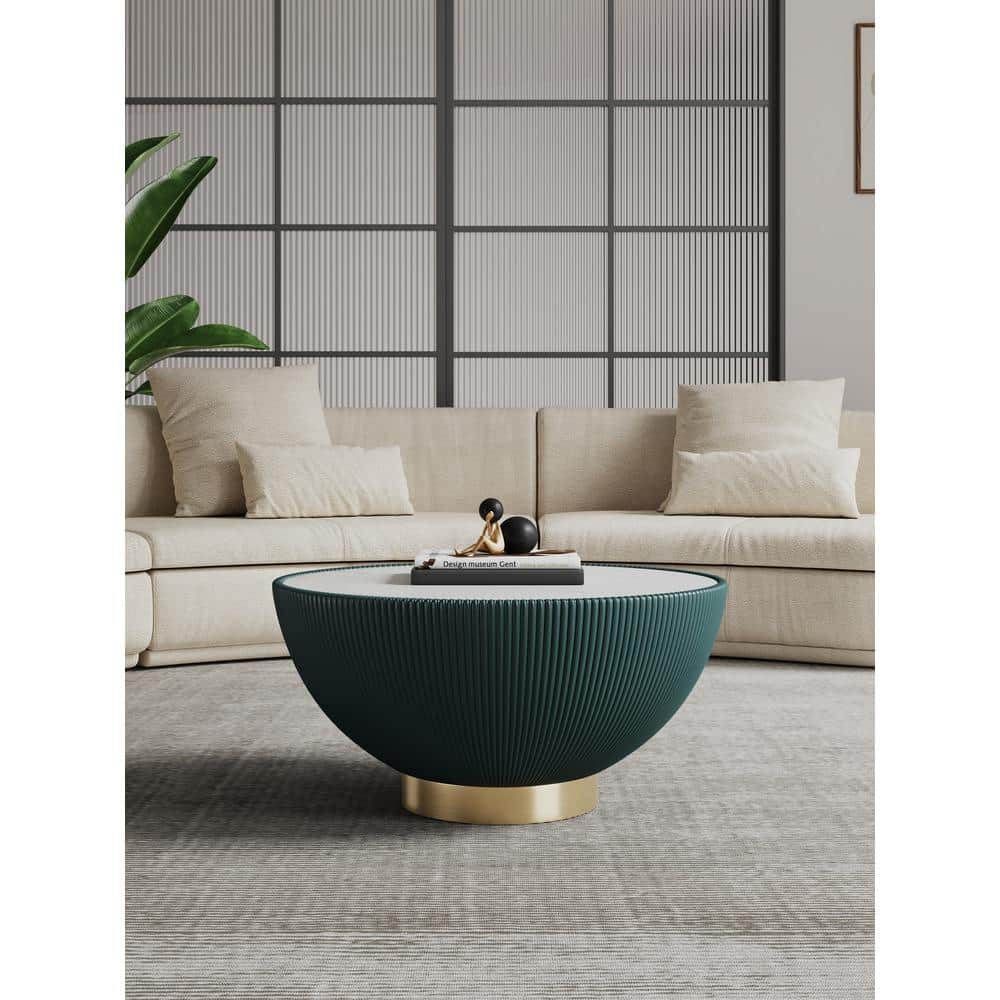 Anderson Green Faux Marble Leatherette Round Coffee Table with Gold Base