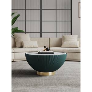 Anderson 28.15 in. Modern Green Round Faux Marble Leatherette Upholstered Coffee Table