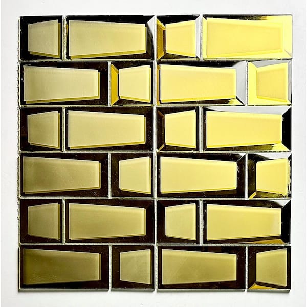 ABOLOS Reflections Frosted Gold 12 in. x 12 in. Beveled Brick Mosaic Glass Mirror Decorative Wall Tile (10.76 sq. ft./Case)