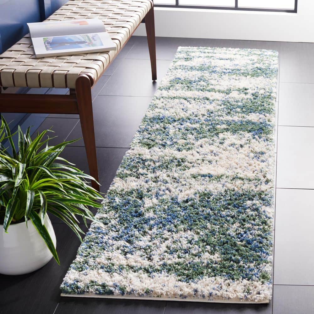 Berber Shag 2 ft. x 12 ft. Green/Beige Distressed Solid Color Runner Rug price history on PriceWatchPro