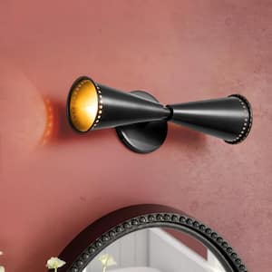 Barrett 2-Light Black Up and Down Dual Cone Dimmable Vanity Light Horn Hourglass Pinhole Wall Sconce