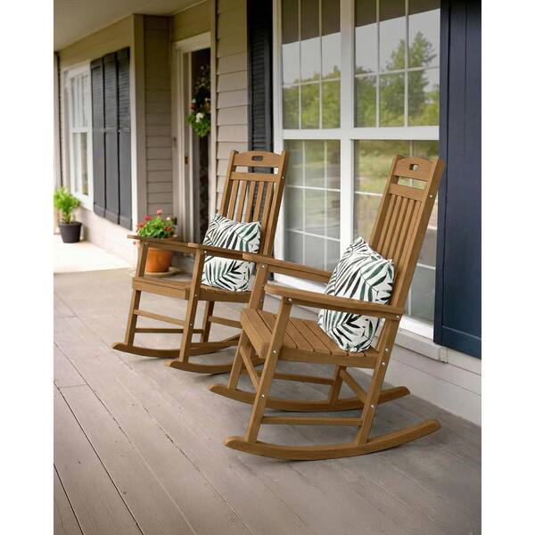 Mximu Imitation Teak Classic Plastic Patio Outdoor Rocking Chair