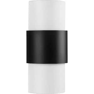 Silva Collection 2-Light Matte Black White Linen Shade Wall Sconce