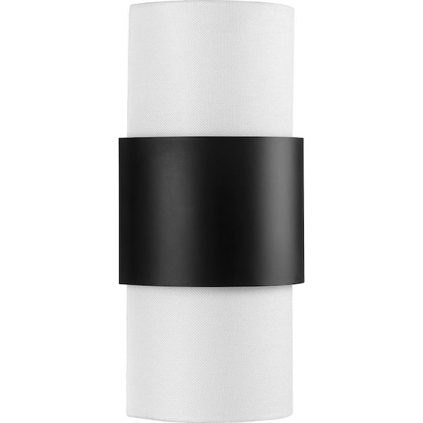 Progress Lighting Silva Collection 2-Light Matte Black White Linen Shade Wall Sconce