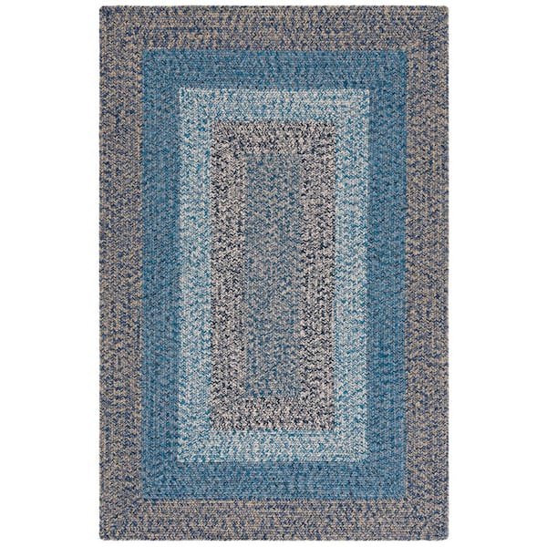 SAFAVIEH Braided Navy/Blue 4 ft. x 6 ft. Machine Washable Solid Striped Border Area Rug