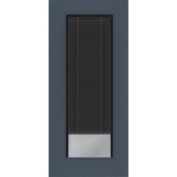 Legacy 32 in. x 80 in. Universal Handing Full Lite Clear Glass Noir Miniblind Dark Denim Fiberglass Front Door Slab