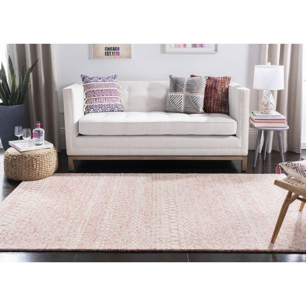Hand-Tufted Round Pink/Ivory Wool 59" Rug with Non-Slip Feature