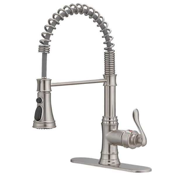 Single-Handle Brushed Nickel 16.7 in. H Pull Down Sprayer Kitchen Faucet with 360 Degree Spout Swivel