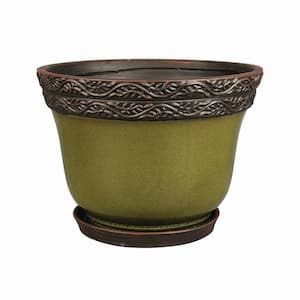 Reserva Medium 11.81 in. x 8.86 in. 9 Qt. Jade Ceramic Indoor Indoor/Outdoor Planter Pot