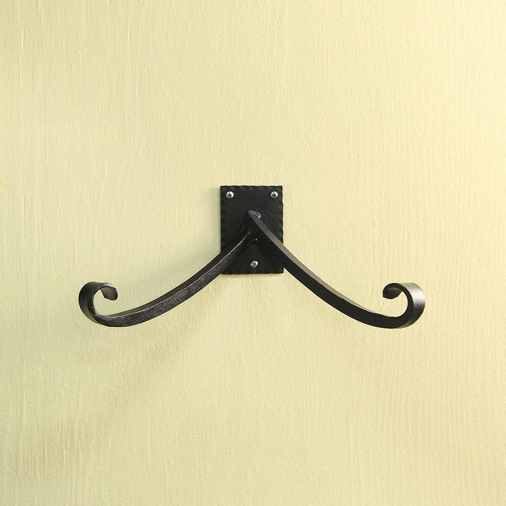 Black Wrought Iron Wall Bracket with Multiple Hooks