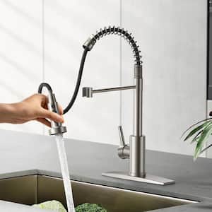 Single Handle Kitchen Faucet with Pull Down Function Sprayer Kitchen Sink Faucet with Deck Plate in Brushed Nicke