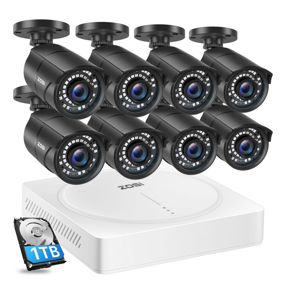 ZOSI 8Channel 5MP 1TB DVR Security Camera System with 8 Wired Bullet